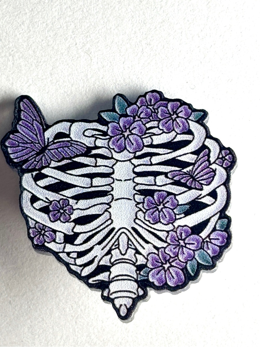 Ribcage and Flowers Acrylic Brooch, NWT